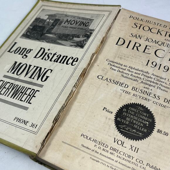1919 Stockton City San Joaquin County CA City Directory POOR Ancestry Genealogy - Picture 6 of 10